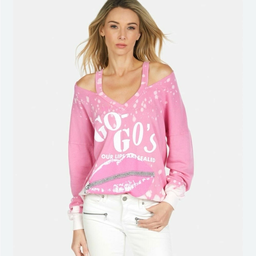 NEW Lauren Moshi Go-Go’s Our Lips Are Sealed Crew Distressed Sweatshirt, XS